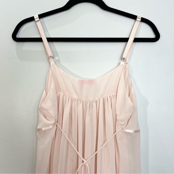 Y2K Oscar de la Renta Pink Label blush pink chiffon baby doll chemise nighty L - Picture 9 of 17